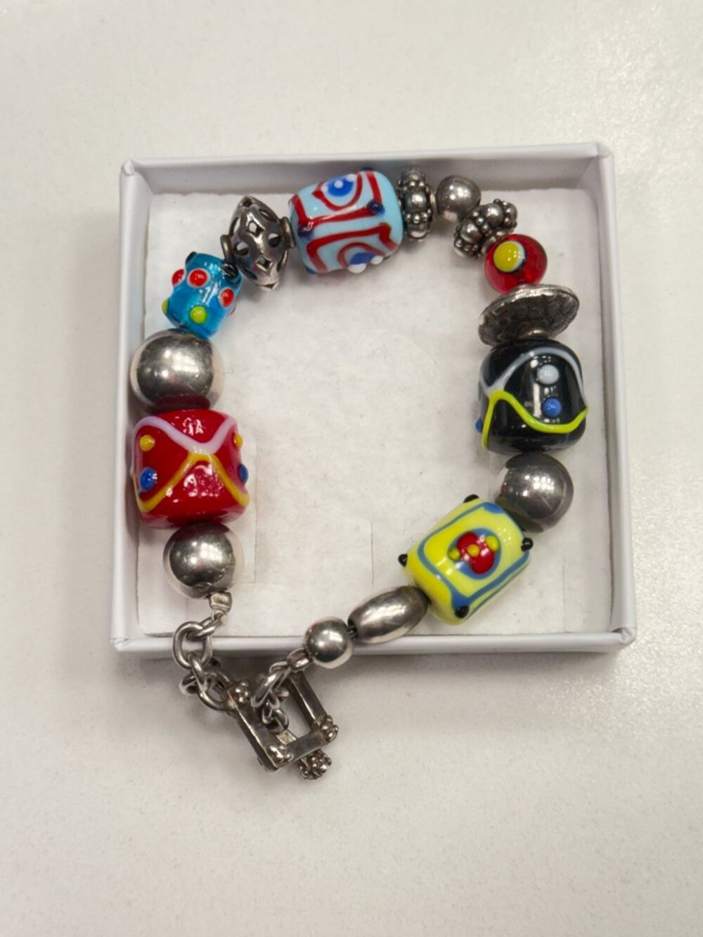 SILPADA-Sterling Silver Art Glass Lamp Work Toggle Bracelet B0871 RETIRED 7.75" - Picture 3 of 5